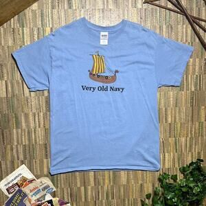 Y2K Blue Old Navy Comedy Joke Tee Mens Large Boxy Fit Humor Funny Graphic Shirt